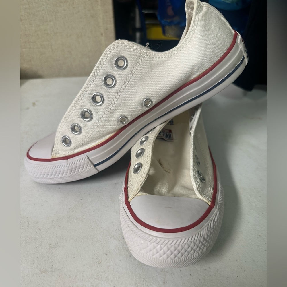 Unisex Converse White Slip-On Shoes with Red Accents